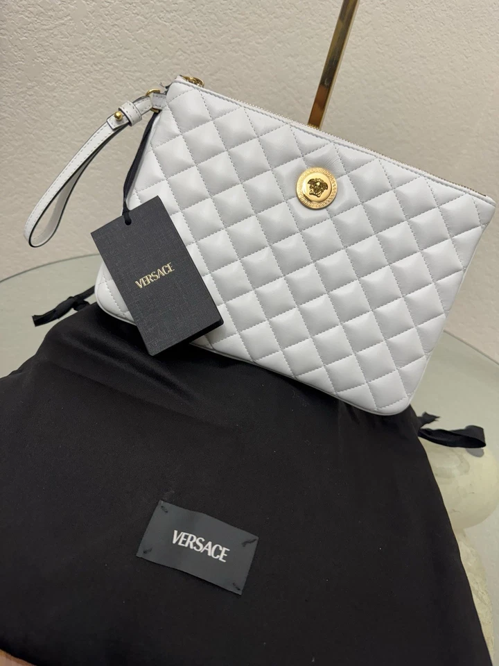 eBay Live ** Funda iPad Accesorio Acolchado Blanco Cuero Versace Foto 1 de 1