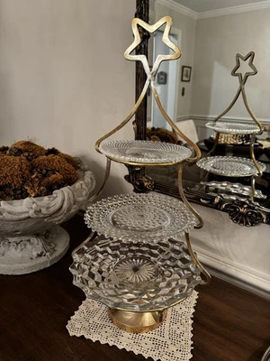 Soporte para platos de Navidad de postre de 3 niveles estante para servir plato plateado lacado S/P Foto 1 de 4