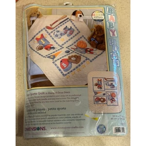 Dimensions LITTLE SPORTS Quilt Stamped Cross Stitch Kit - Picture 1 of 6