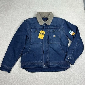 Carhartt Sherpa Lined Denim Jacket Men’s Large Relaxed Fit Blue Sherpa Lined - Picture 1 of 12