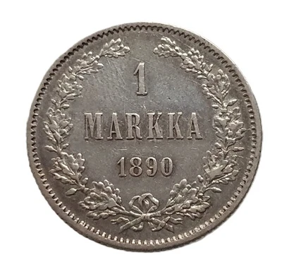 ¡INICIO BAJO! Imperio ruso / Finlandia 1 Markka 1890 L - ¡PLATA! Foto 1 de 2