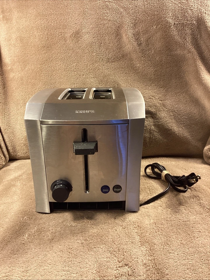 Tostadora de bagel de 2 rebanadas de acero inoxidable KRUPS 7,5” X 9” X 8” ¡FUNCIONA MUY BIEN! 576102 Foto 1 de 4