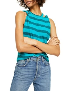 WE THE FREE Womens Teal Striped Sleeveless Crew Neck Top XS - Picture 1 of 3