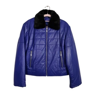 NEW WILSONS LEATHER Bomber Jacket Coat PURPLE BLUE size S Fall Winter Preppy Y2K - Picture 1 of 8