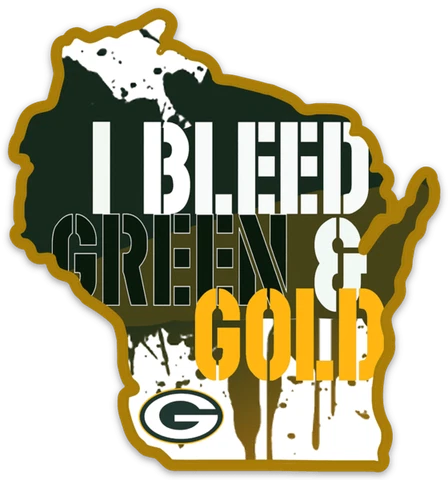Green Bay Packers "I Bleed Green & Gold" shape of Wisconsin State Die-cut MAGNET Cover