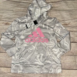 Adidas Girls Youth Small (7/8) Gray Pink Logo Sweatshirt NEW Hoodie  - Picture 1 of 1