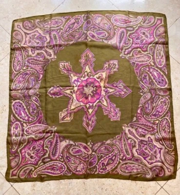 BUFANDA DE SEDA ENROLLADA A MANO PAISLEY ITALIANA VINTAGE AÑOS 50 30" X 30" Foto 1 de 4