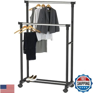 Simple Houseware Double Rod Portable Clothing Hanging Garment Rack - Picture 1 of 5