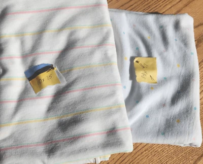 Knit Fabric remnants-pastel and white stripe and pastel polka dot for sewing, cr - Image 1 of 4