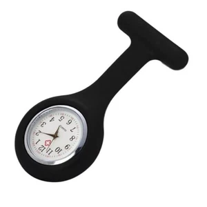 Silicone Nurse Watch Fob Watch with Brooch - Black Blue Pink Rubber UK STOCK - Picture 1 of 3