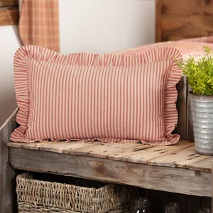 Farmhouse 14"x22" Ticking Stripe Pillow Red Sawyer Mill Bedroom Decor VHC Brands - Picture 1 of 6