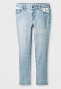Nice CAT & JACK GIRLS SUPER SKINNY CROPPED SUPER STRETCH JEANS, Lace Pocket Sz 8 - Picture 1 of 1
