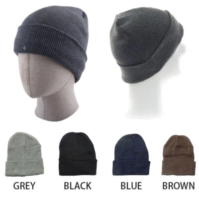 Зимние вязаные шапки-бини для мужчин теплый хлопок шляпы мягкий уютный манжеты череп крышка - Изображение 1 из 4