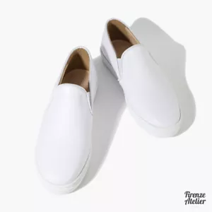 Tenis de entrenamiento sin cordones de cuero blanco de vaca hechas a mano para hombre Firenze Atelier - Imagen 1 de 10