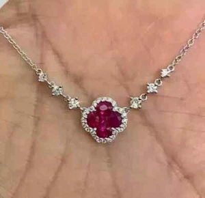 2Ct Round Cut Lab-Created Ruby Women Flower Charm Pendant 14k White Gold Plated - Picture 1 of 8