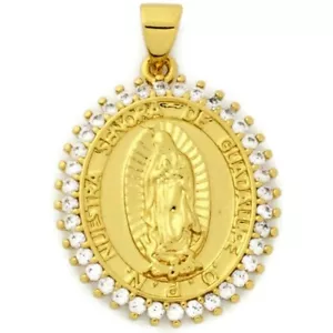 14k Gold Plated Virgen de Guadalupe Necklace Pendant Virgin Mary 20" Chain Jesus - Picture 1 of 11