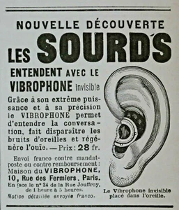  PUBLICITÉ DE PRESSE 1914 LES SOURDS ENTENDENT AVEC LE VIBROPHONE - Imagen 1 de 1