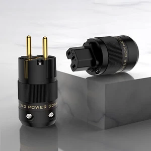 24K Pozłacana wtyczka sieciowa EU Schuko męska IEC żeńska wtyczka audio AC HIFI AC - Zdjęcie 1 z 13