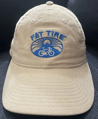 Fat Tire 啤酒刺绣标志米色灯芯绒 100% 棉皮革表带 — 第 1/4 张图片