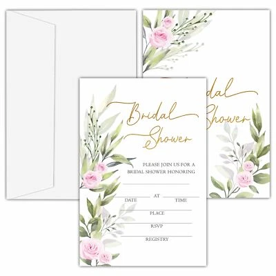 Invitaciones de ducha nupcial verde 25 piezas juego de tarjetas florales de fiesta de boda Foto 1 de 4