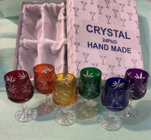 Jewel Colors Colored Crystal 24PbO Hand Made Set of 6 Cordial Cognac Glasses - Picture 1 of 23