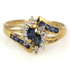 1 ctw Natural Blue Marquise Sapphire Diamond Solid 14k Yellow Gold Bypass Ring