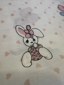 VTG Precious Moments FABRIC Baby BUNNY Flowers Pink Hearts Big Remnant Girls - Picture 1 of 6