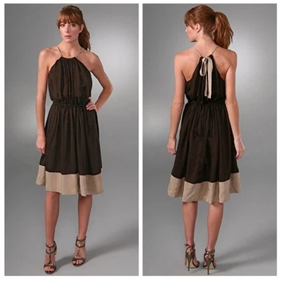 Robert Rodriguez Black Beige Silk Sleeveless Halter Cocktail Dress Size 8 - Image 1 of 4