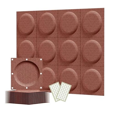 Paneles de Pared Acústicos 3D, Paquete de 12 Paneles Acústicos Arte Círculo 12''x12'' Cacao Foto 1 de 4