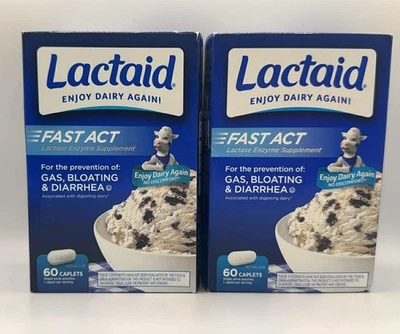 2PK Lactaid Lactase Enzyme Supplement ~ 60 Caplets Each ~ EXP 7/27 ~ FAST SHIP - Image 1 of 2