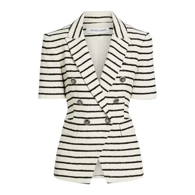 VERONICA BEARD Jenny Dickey Jacket in Ivory & Black Stripe 6|S - Image 1 of 4