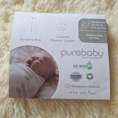 Purebaby Newborn Size 0-6 Months White Certified Cotton Sleeping Bag 0.5 Tog - image 1 of 4