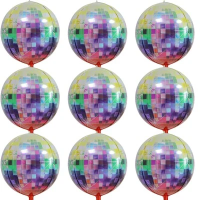 Big Multicolor Disco Ball Balloons - 22 Inch Pack of 9 | Metallic 4D Disco Ba... - Imagem 1 de 4