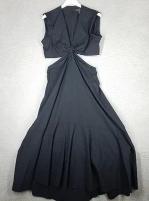 Maxi Vestido WHBM Para Mujer 12 Cintura Recorte Acampanado Cóctel Fiesta Fluido Elastizado Negro Foto 1 de 4