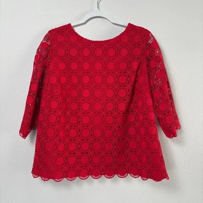 Talbots Medallion Lace Top Plus Petite 2X 2XP Red 3/4 Sleeve Size Zip Holiday - Image 1 of 4