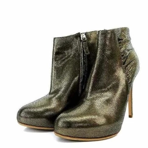 Rupert Sanderson Boots Short Stiletto Heels Lame Side Zip Leather 35 Used 16ddab - Picture 1 of 7