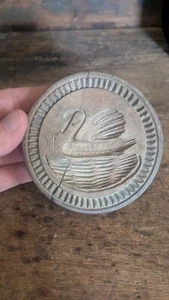 Antique Early Primitive Wood Hand Carved Wood Swan Butter Stamp Mold 4" - Picture 1 of 8