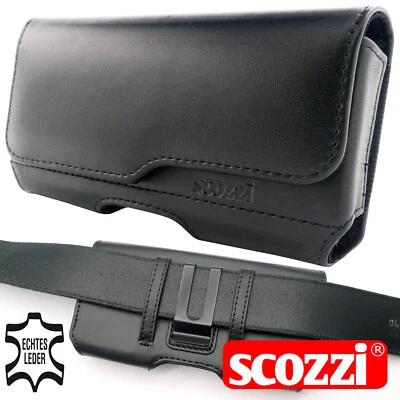 SCOZZI® Handy Gürteltasche Echt Leder Quer Universal Gürtel Clip Tasche Etui - Bild 1 von 4