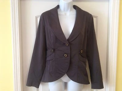 EUC CAbi Womens Size 6 Gray Lined Button Front Pleated Button Accent Jacket    - Image 1 of 4