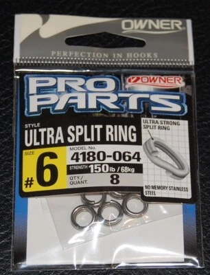 8 Pack - OWNER Ultra Stainless Steel Split Rings 4180-064 Size 6 - 150lb Rating - Image 1 of 2