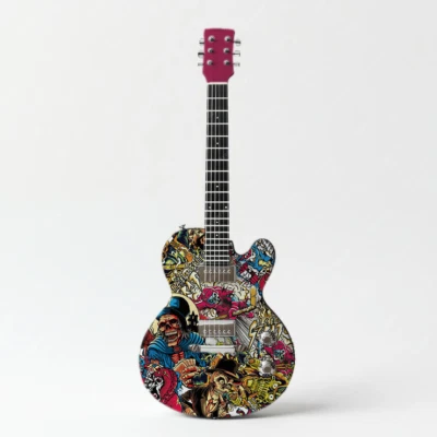 Hacha de piel de bajo/guitarra profesional Skull Graffiti Premium re-piel reproducción de envoltura de vinilo Foto 1 de 3