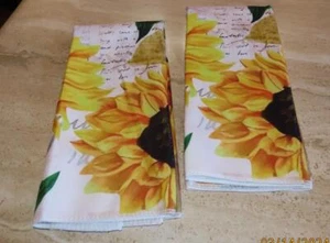 Set 2 sunflower dish towels white green yellow rust black microfiber NWT 27x17 - Picture 1 of 4