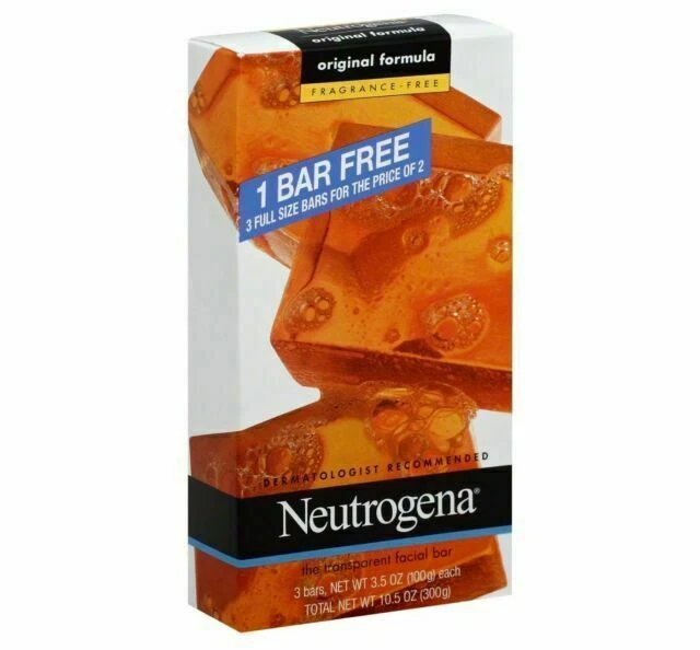 New 2-pack of x3 Bars Neutrogena Transparent Facial Bar Soap Fragrance Free - Image 1 of 1