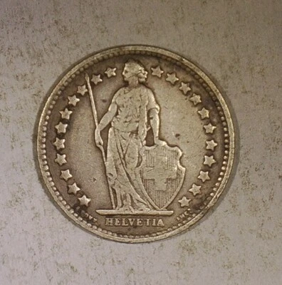 Antique Collectable Coin: Swiss, Helvetia, Silver 1/2 Franc in Ungraded but VGC  - Image 1 of 2