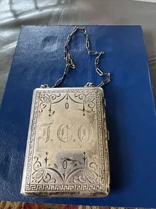 Sterling Silver Purse on Chain~Has Mono one 1 Side Only - Picture 1 of 6