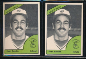 lot (2) 1978 TCMA Waterloo Indians Juan Bonilla NM+ or better former MLB player