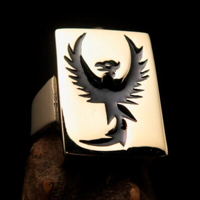PHOENIX RING,  MENS BIKER RING, BLACK PHOENIX RING, RECTANGLE SHAPED - SIZE 12 - Image 1 of 4