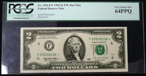 1995 $2 VERY CHOICE NEW 64PPQ Fort Worth STAR NOTE Fr. 1936-F* - Picture 1 of 2