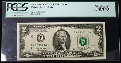 1995 $2 VERY CHOICE NEW 64PPQ Fort Worth STAR NOTE Fr. 1936-F* - Image 1 of 2