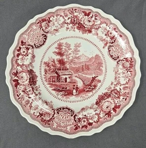 Adams & Sons Red Transferware View Near Conway N. Hampshire Plate 9 1/4' - Picture 1 of 8
